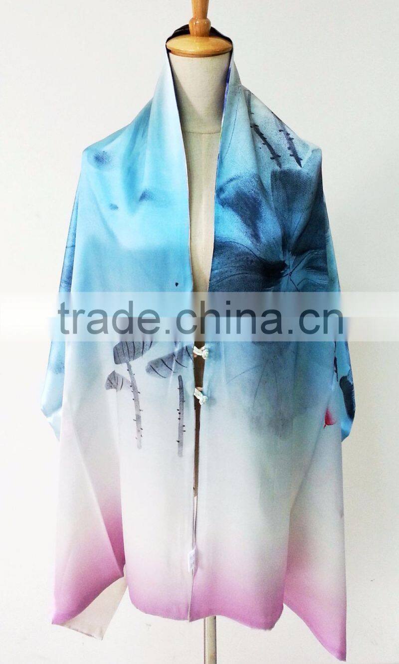 silk scarf with digital printing on double layer