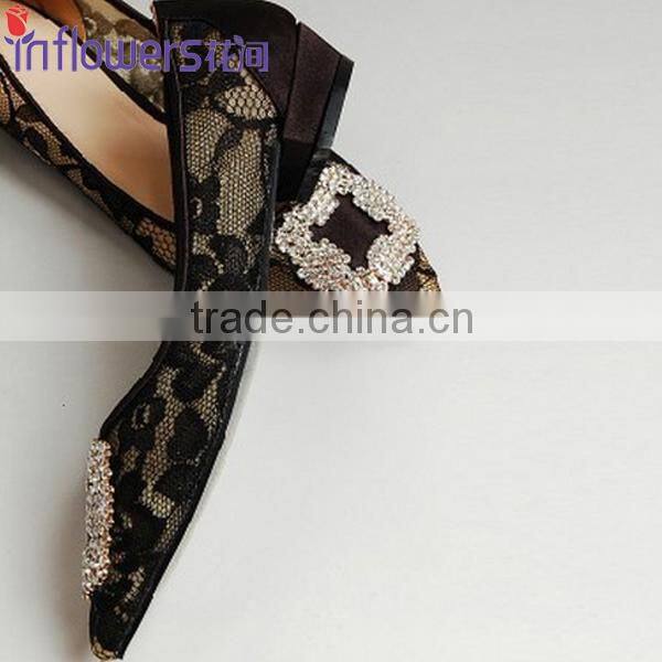 OEM ODM lace material rhinestone quality fashion Ladies Flat Shoes 2016