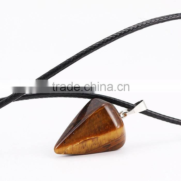 Fashion leather jewelry cone pendant wholesale natural stone necklace