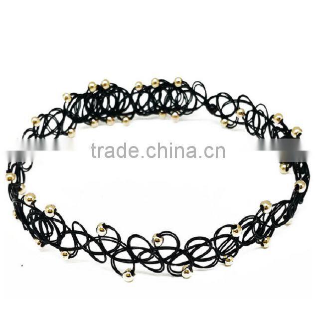 Black plastic line braided golden beads fake tattoo necklace for girls