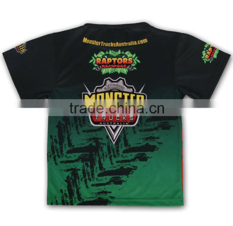 Custom design digital printing team race 100 polyester kids tee shirts