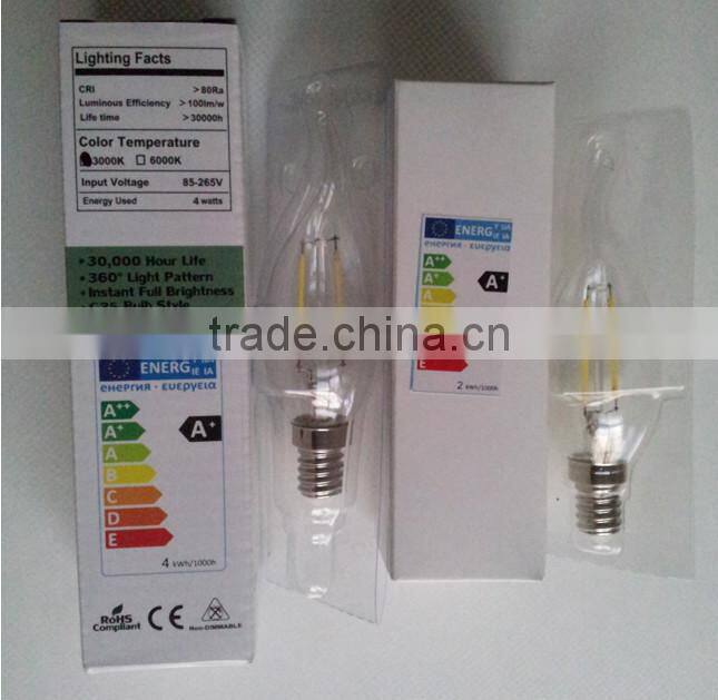 200lm led fialment bulb with tail candle lamp