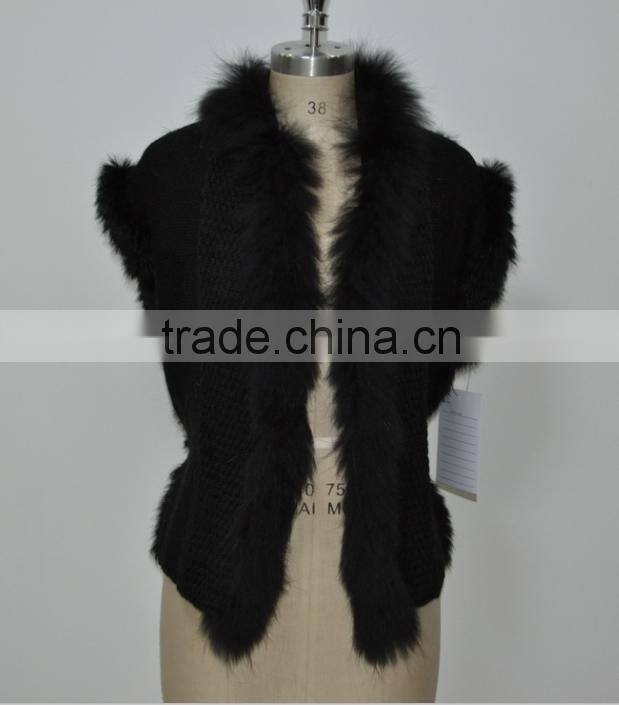 women fashion knitted real raccoon fur vest LK16F013