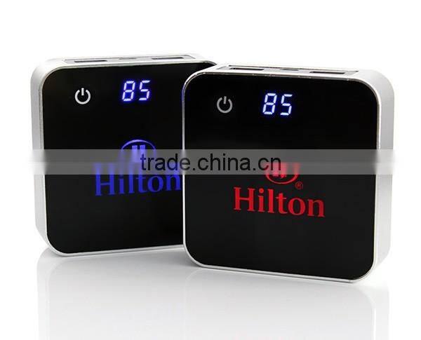 metal square dual usb mobile powerbank with illuminating logo