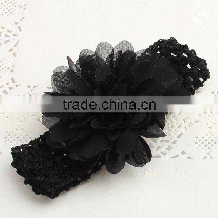 Wholesale cute handmade crochet baby headband with Chiffon flower