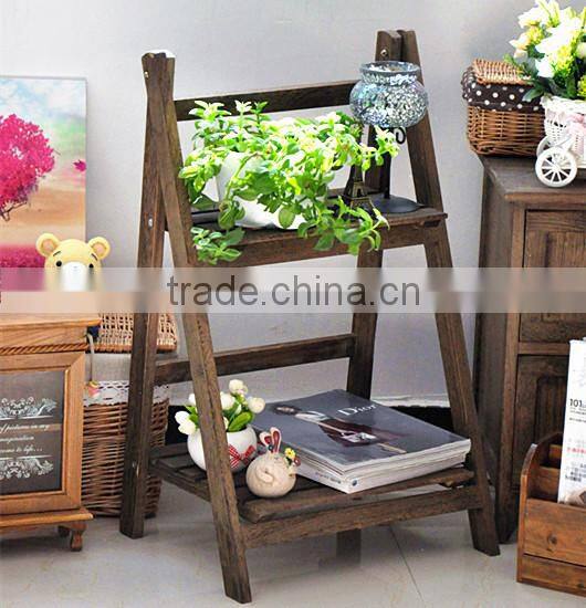 home life zakka folding solid wood 2-tier flower pot ,sundries display shelf