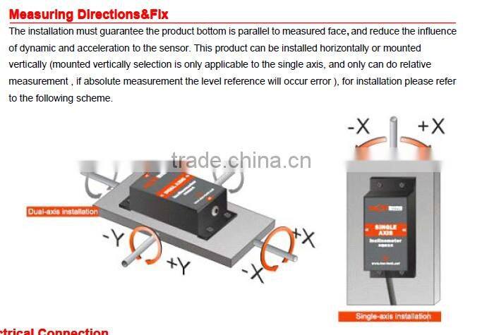 SCA141A Dual-axis 4 directions Tilt Switches Sensor With High Accuracy 0.05deg , Relay Output Quick Response, With Alarm