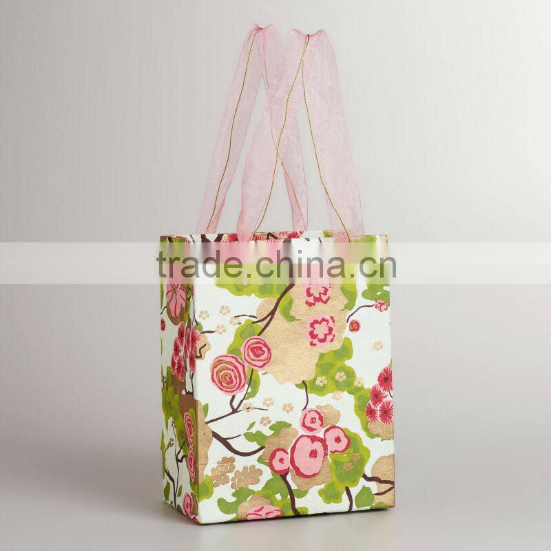 2014 high quality printed Drawstring Paper Bag with webbing handles