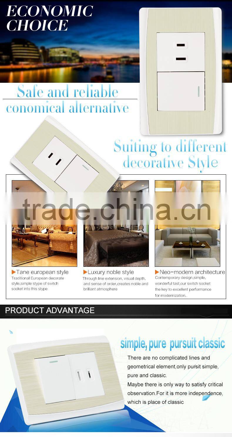 wall mount power electrical 1 gang 2 pin multi lighting switch socket outlet and plug with lighting indicator