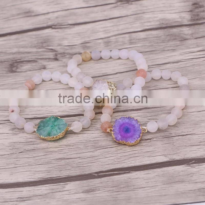 Mix Color Quartz Stone Druzy Bracelets Matte Frosted Agate Beads Bracelets