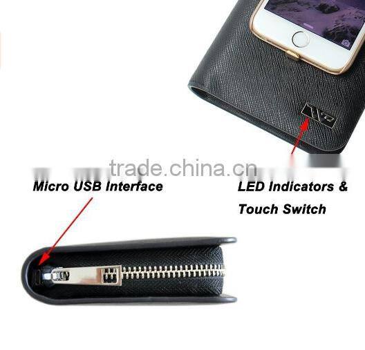 2016 high-end gift sets genuine leather wallet power bank