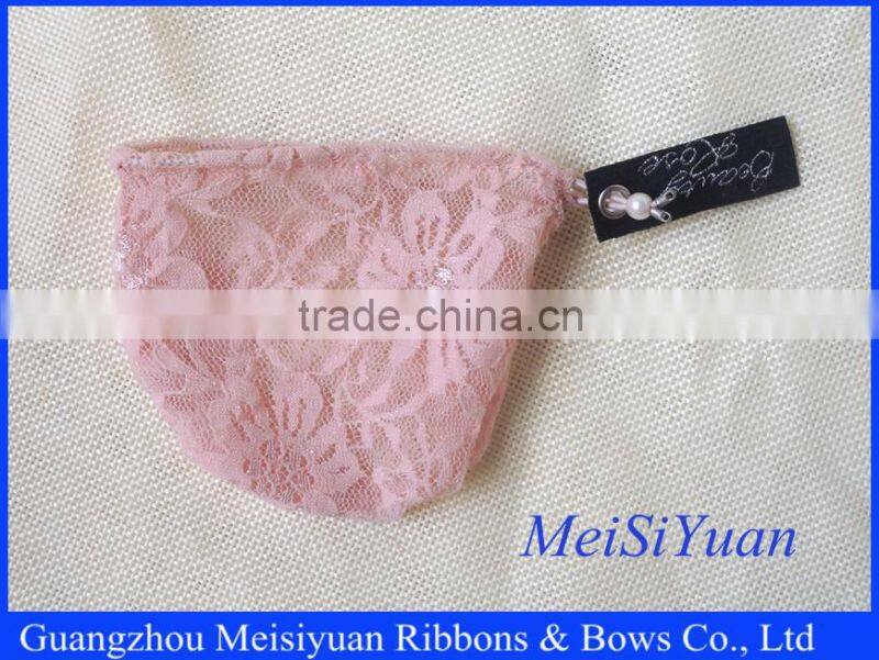 Customized lace organza bags with bead drawstring for perfume bottle
