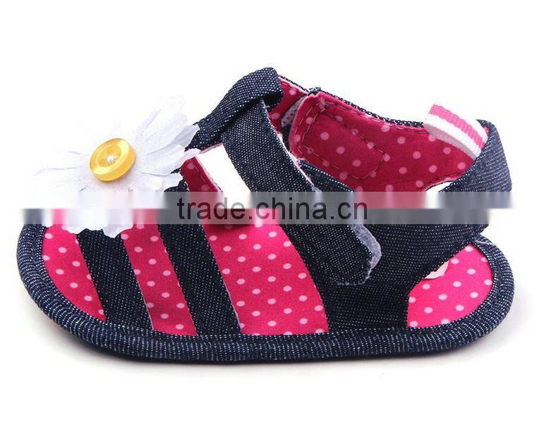 XIAOLIUBAO Beautiful flower design denim material soft sole baby girl sandals shoes