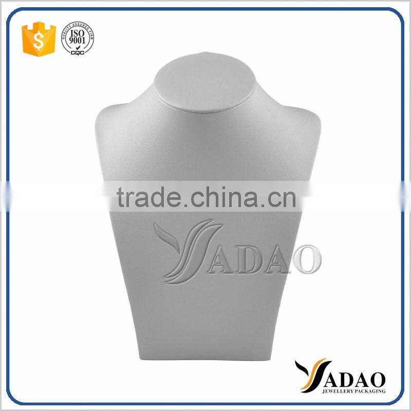 Wholesale China factory of custom wood covered with grey leather necklace jewelry display prop
