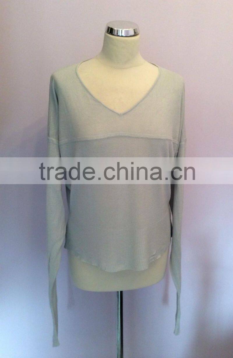 15JWB0153 woman bamboo fiber V neck loose size jumpers