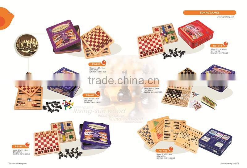 wooden 7 in 1 in tin box