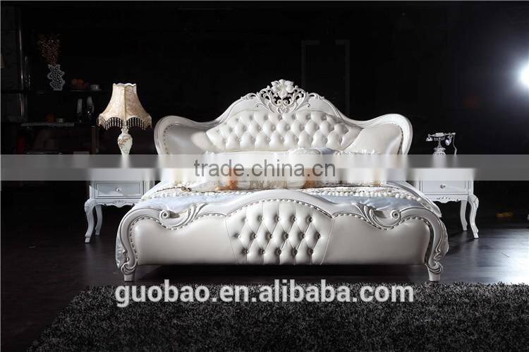 G8803 wholesale high quality solid wood leather bed/luxury italian genuine leather bed