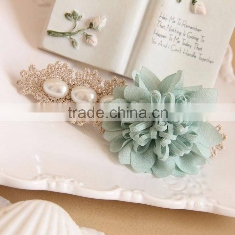 MYLOVE light blue fabric flower hair barrette with pearls for women
