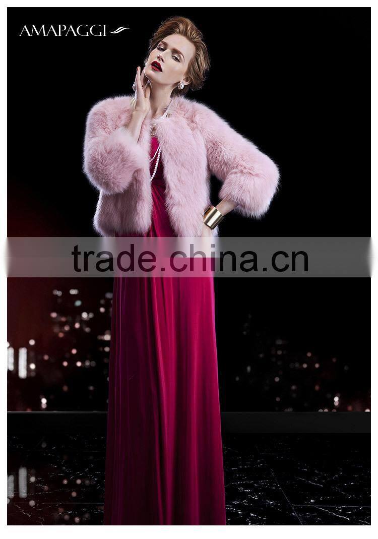wholesale real pink fox fur jacket coat for women