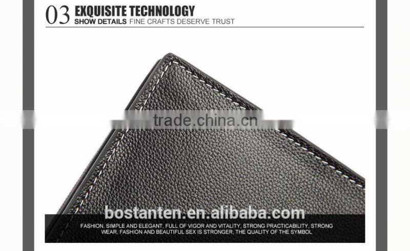 business men genuine leather money clip long wallet and clutch bag