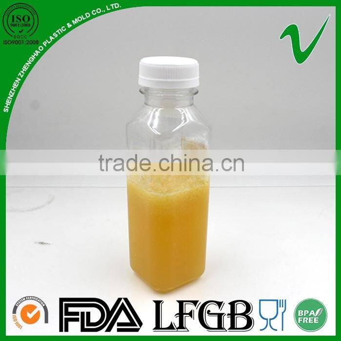 PET clear square 325ml plastic bottle for beverage