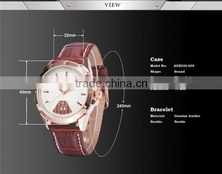 Date Rose Gold Case Analog Leather Strap Male Quartz Clock Men Business Watch