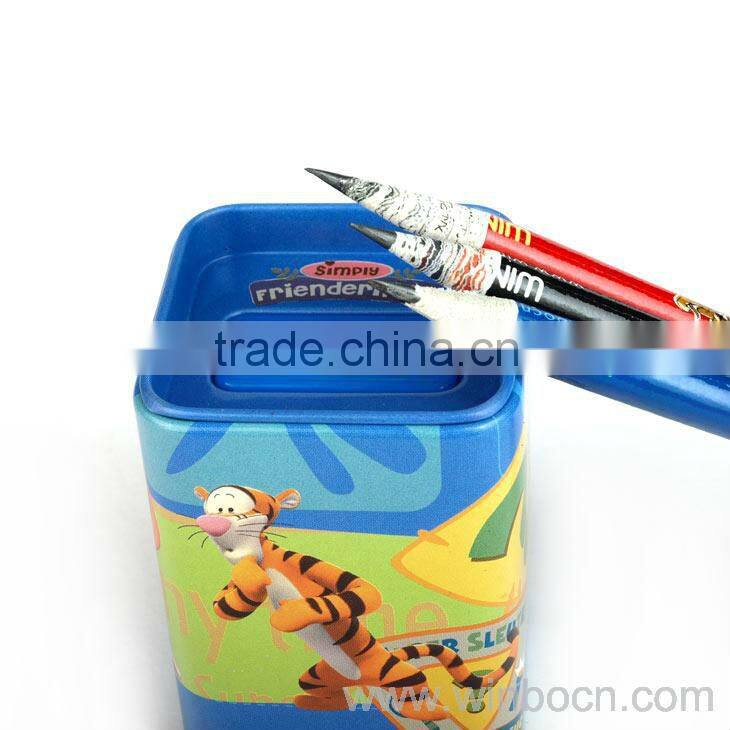 Two-holes tin pencil sharpener with CMYK printing
