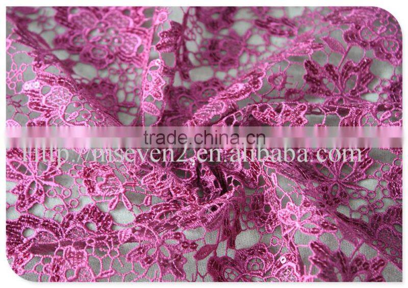 Good quality nylon light blue/rose red crochet lace fabric wholesale