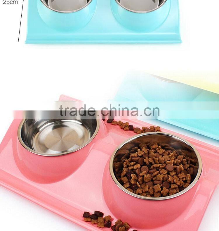 pet accessories eco plastic stainless steel anti slip leak proof double cat dog pet feeder water food bowl