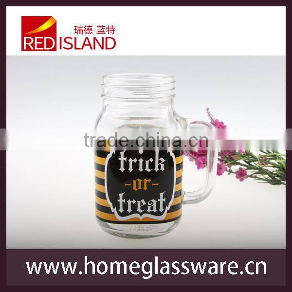 2016 popular glass mason jar with handle and decal