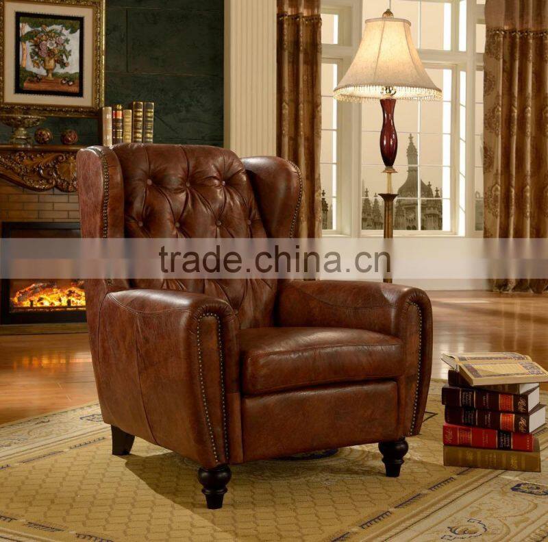 Italy Design Brown Genuine Leather Recliner/Classic Style Living Room Leather Sofa