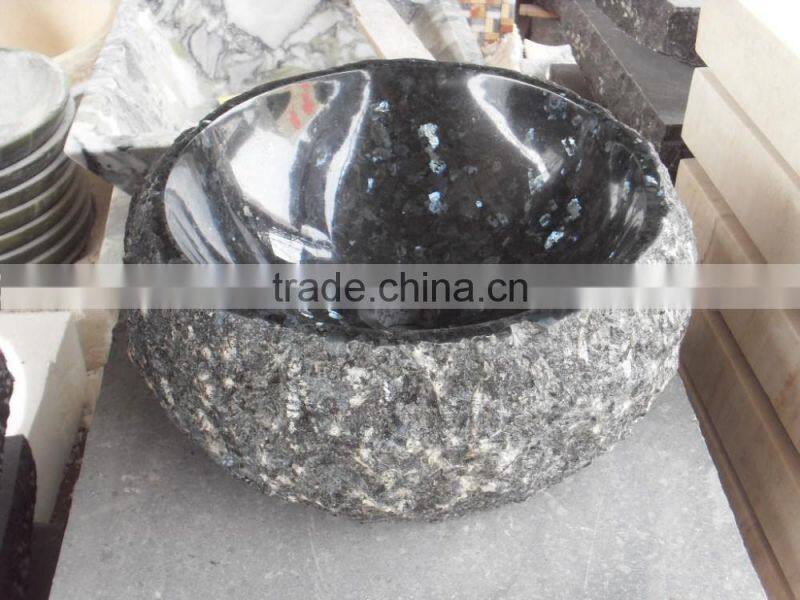 Blue pearl granite stone bathroom sink with natural outside
