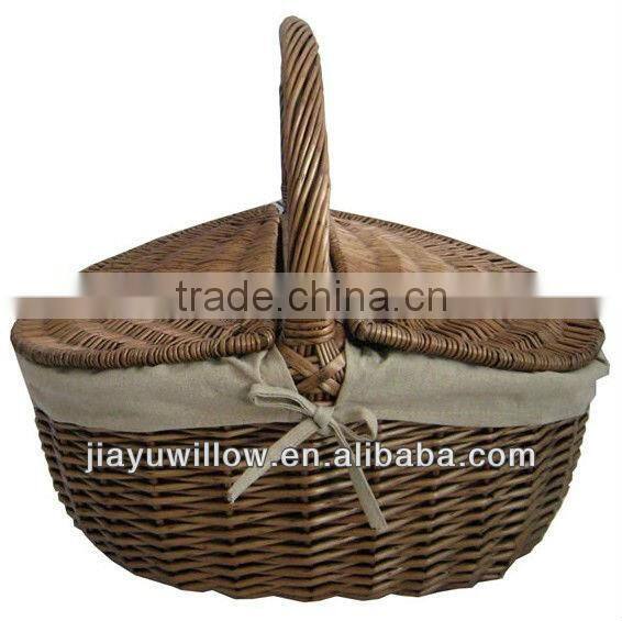 Portable cheap lined willow wicker shopping basket wicker egg basket