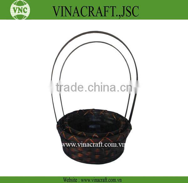 Black bamboo flower basket with handle