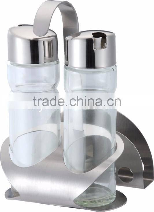 Factory Stainless Steel Condiment Glass Oval Oil and Vinegar Bottle Holder
