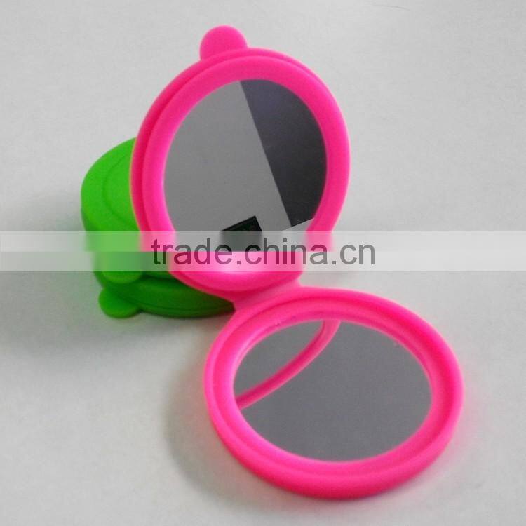 Facotory custom double face foldable round silicone cosmetic mirror
