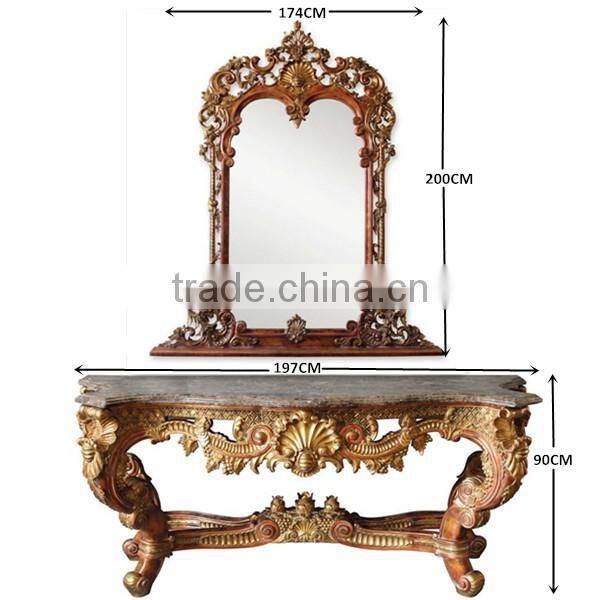French Provincial Console Table With Framed Mirror in Large Size