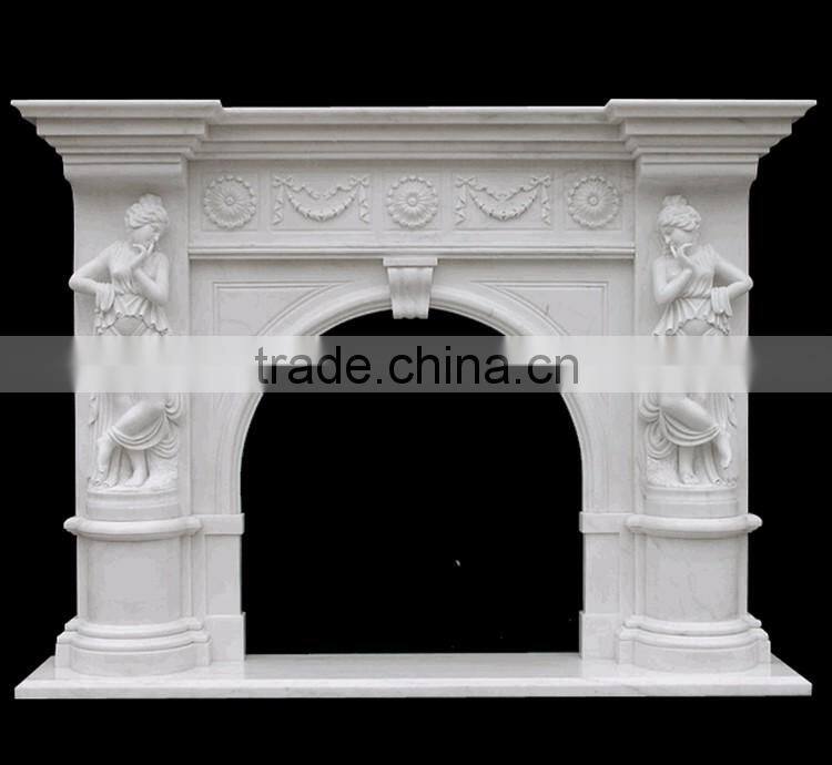 Indoor hand carving woman sculpture white marble fireplace