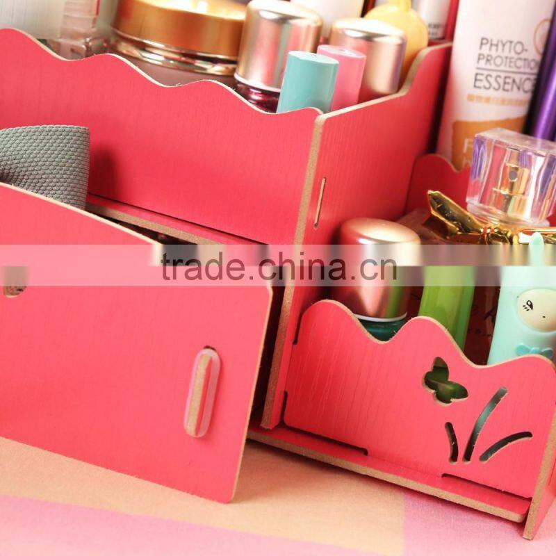 The wooden box DIY Korean cosmetic storage box desktop drawer storage