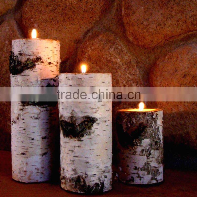 Creative Real Birch Log Candle Holder Set