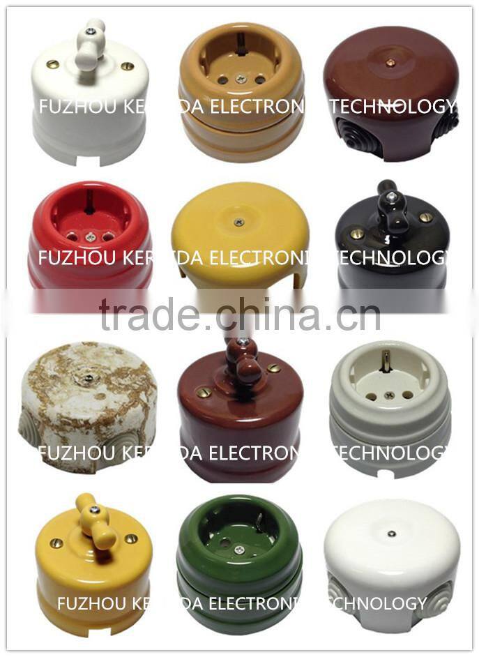 Retro porcelain junction box with rubber plug/ceramic wall socket & light switch