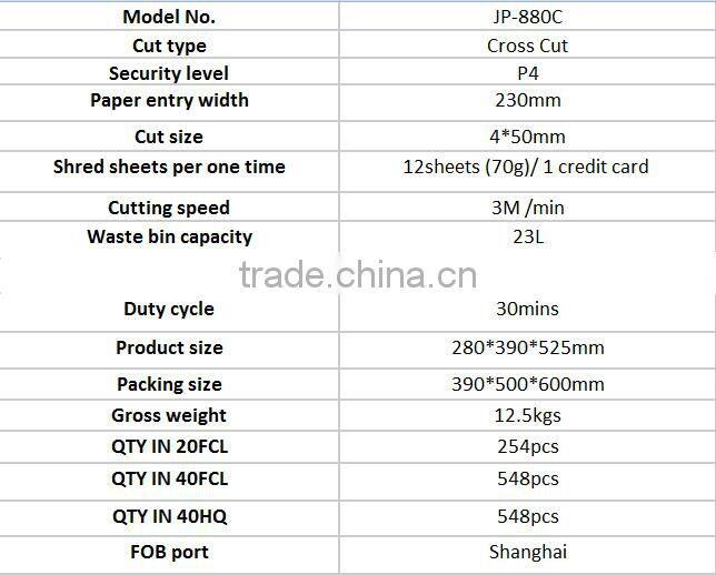 JP-880C Small office paper shredder CD and credit card shredder