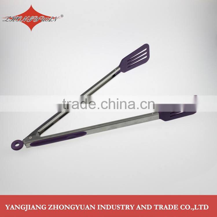 China manufacture stainless steel handle nylon food clip kitchen utensi food tongs