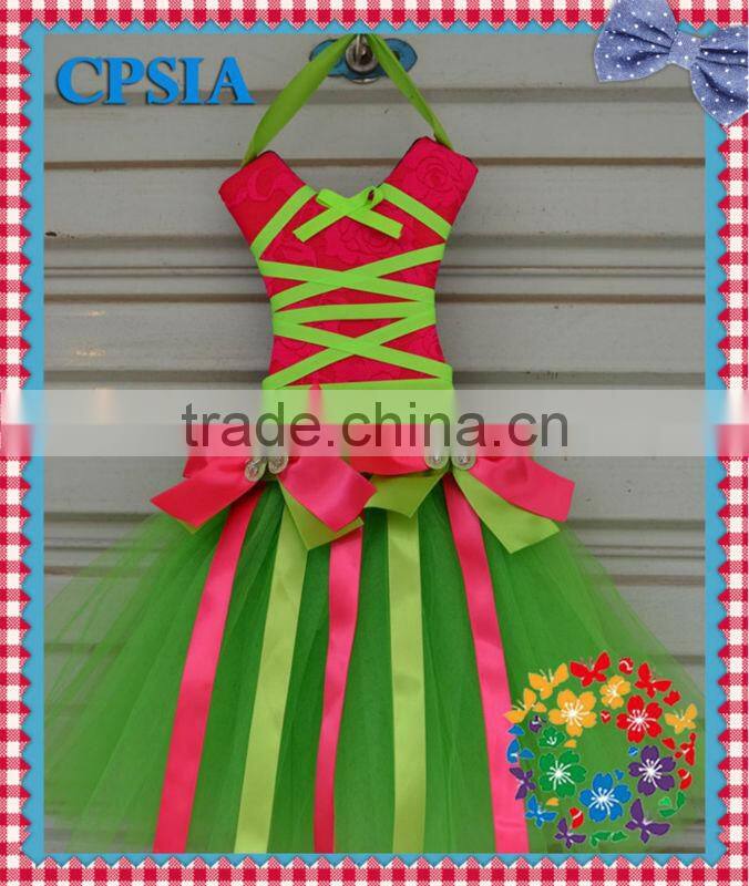 2013 Wholesale Flower Bow Holder Fashion Design Coral Cotton Tutu Bow Holder With Green Satin Ribbon