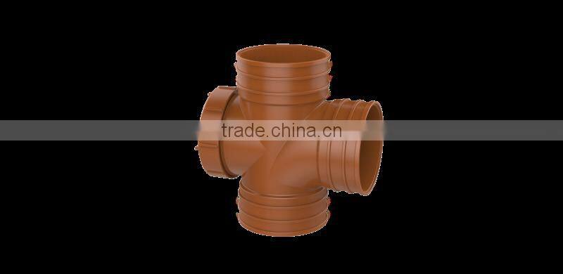 Factory price Manufacturer good quality PVC Fitting UPVC Rubber Joint plastic fitting for drainage GB plane cross 4 wayleft port