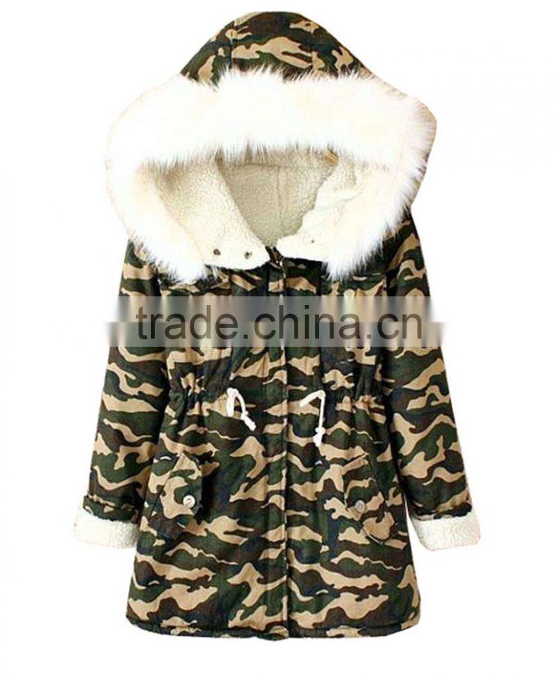 Women's Thicken Camouflage Fleece Faux Fur Warm Winter Coat Hooded Parka Overcoat Jacket