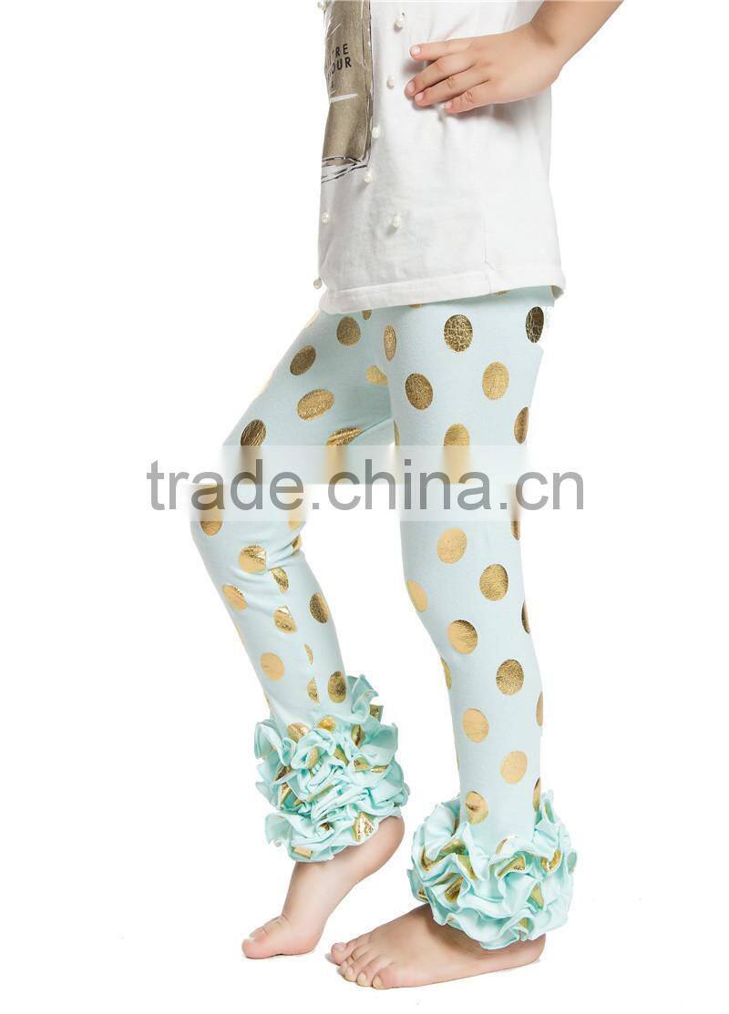 2016 china low price wholesale boutique warmer glod polk dots leggings/pants with ruffle for cute baby kids