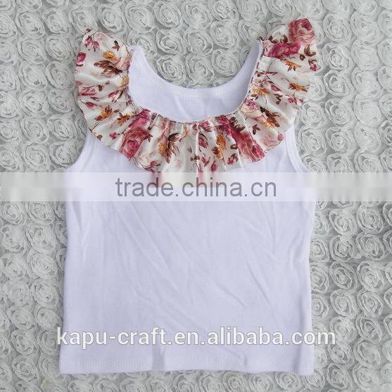 Boutique Baby Girl White Cotton Tank Top Manufacturer With Satin Ruffle