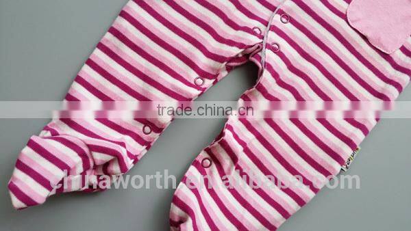 Autumn baby clothing striped 100% cotton embroidered footed romper