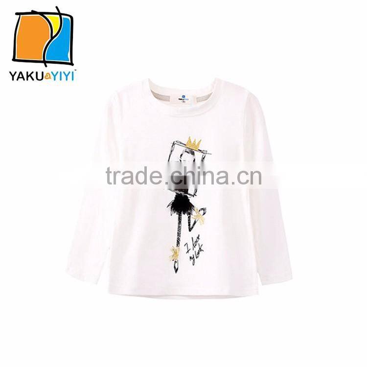 YAKUYIYI Hot Sale Girl White Cartoon Print Long Sleeve Casual Tee Shirt